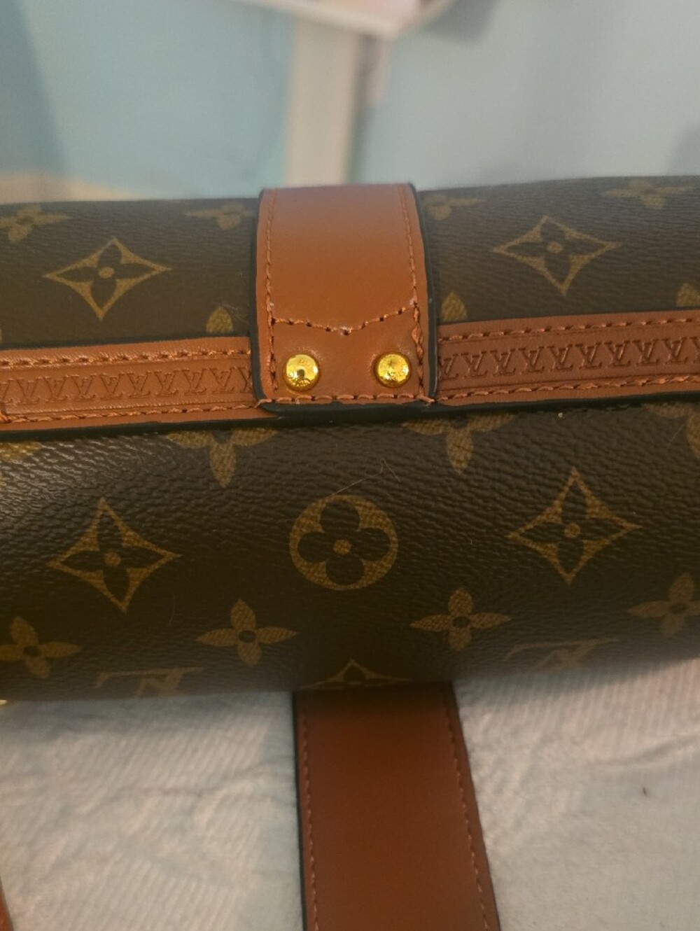 Genuine Leather Brown Monogram Trunk-Style Crossbody with Gold Hardware - Picture 5 of 7